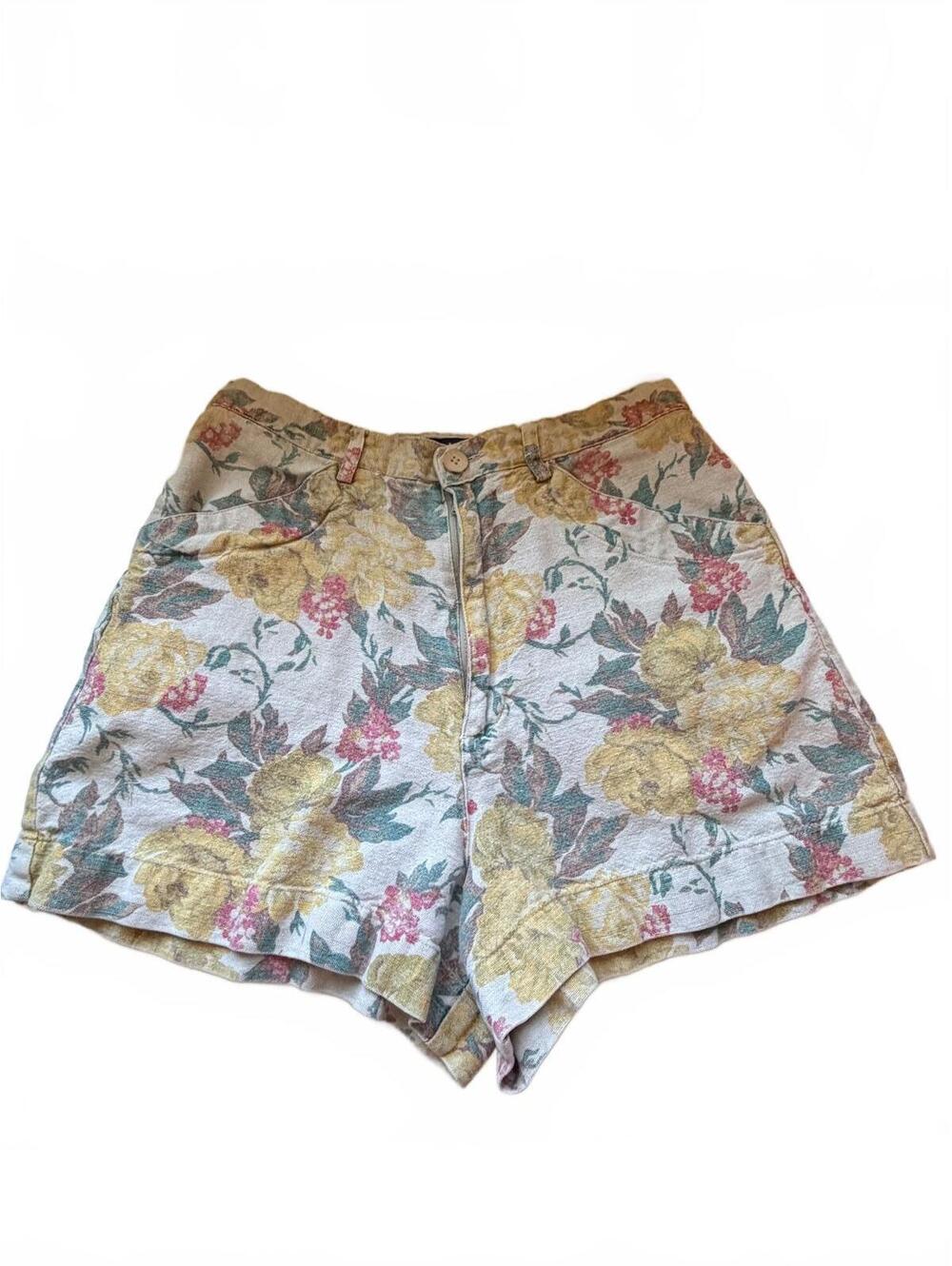 Vintage 90s GAP Floral Linen Cotton High Rise Shorts Women's 6